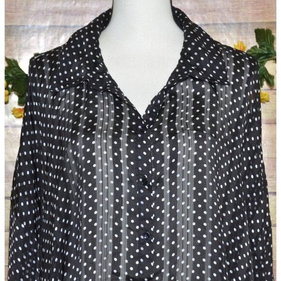 Lane Bryant Black Polka Dot Button Front Sheer Blouse Plus Size 22W 24W Tunic - Picture 2 of 11